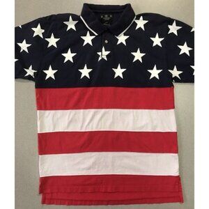 J Riggings Sportswear Polo Shirt Mens Large American Flag Red White & Blue July